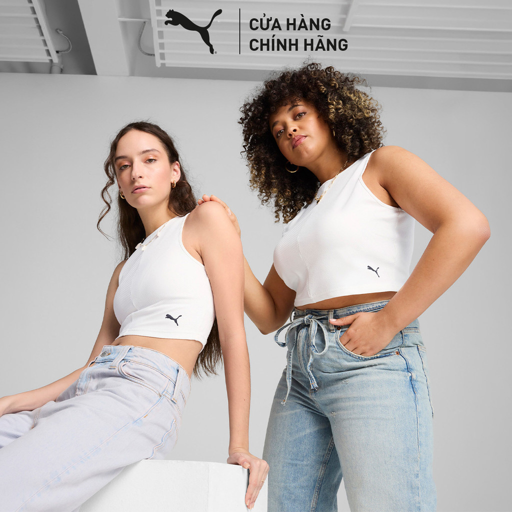Áo Thun Thời Trang PUMA Nữ WARDROBE ESS Ribbed Crop Top White Màu Trắng
