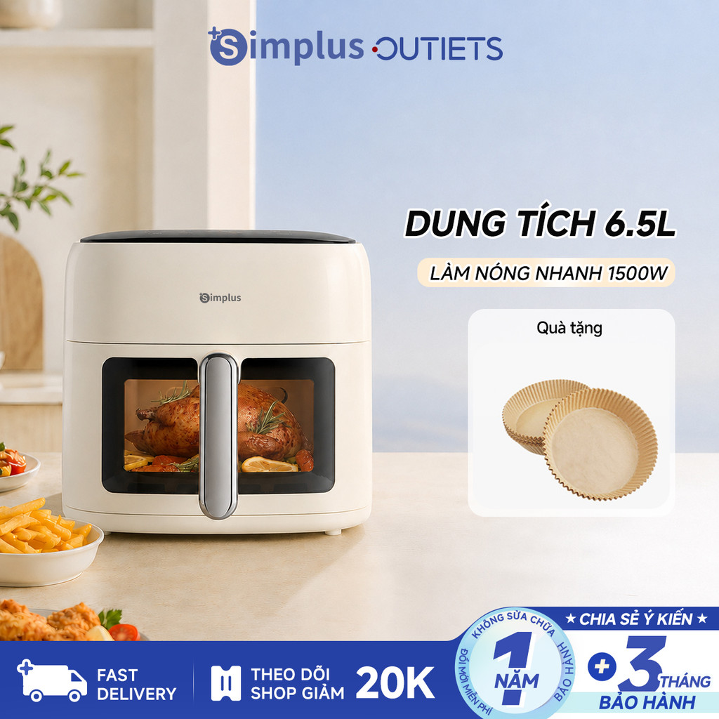 Simplus Nồi Chiên Không Dầu Dung Tích Lớn 6.5L Công Suất Cao 1500W KQZG018 - Bảo Hành 12 Tháng