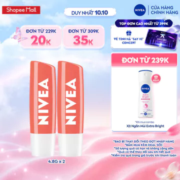 Bộ 2 Son Dưỡng Ẩm NIVEA Sắc Cam Hương Đào Peach Shine (4.8 g) - 85031x2