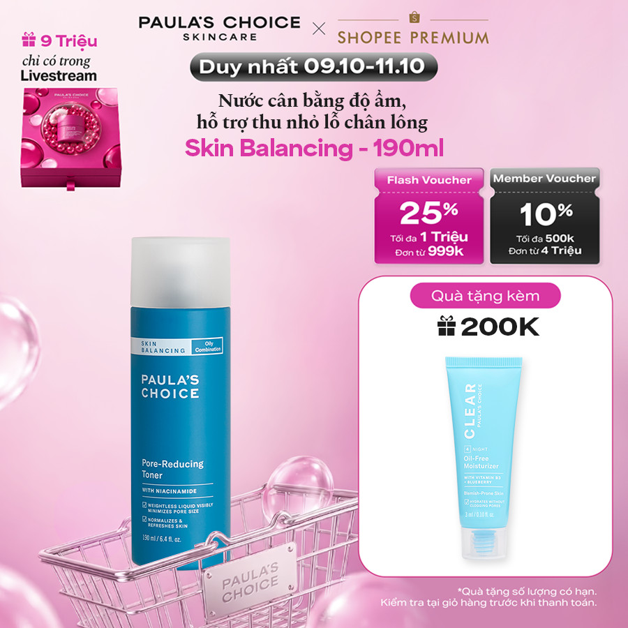 Nước cân bằng độ ẩm và thu nhỏ lỗ chân lông Paula's Choice Skin Balancing Pore-Reducing Toner 190ml 1350