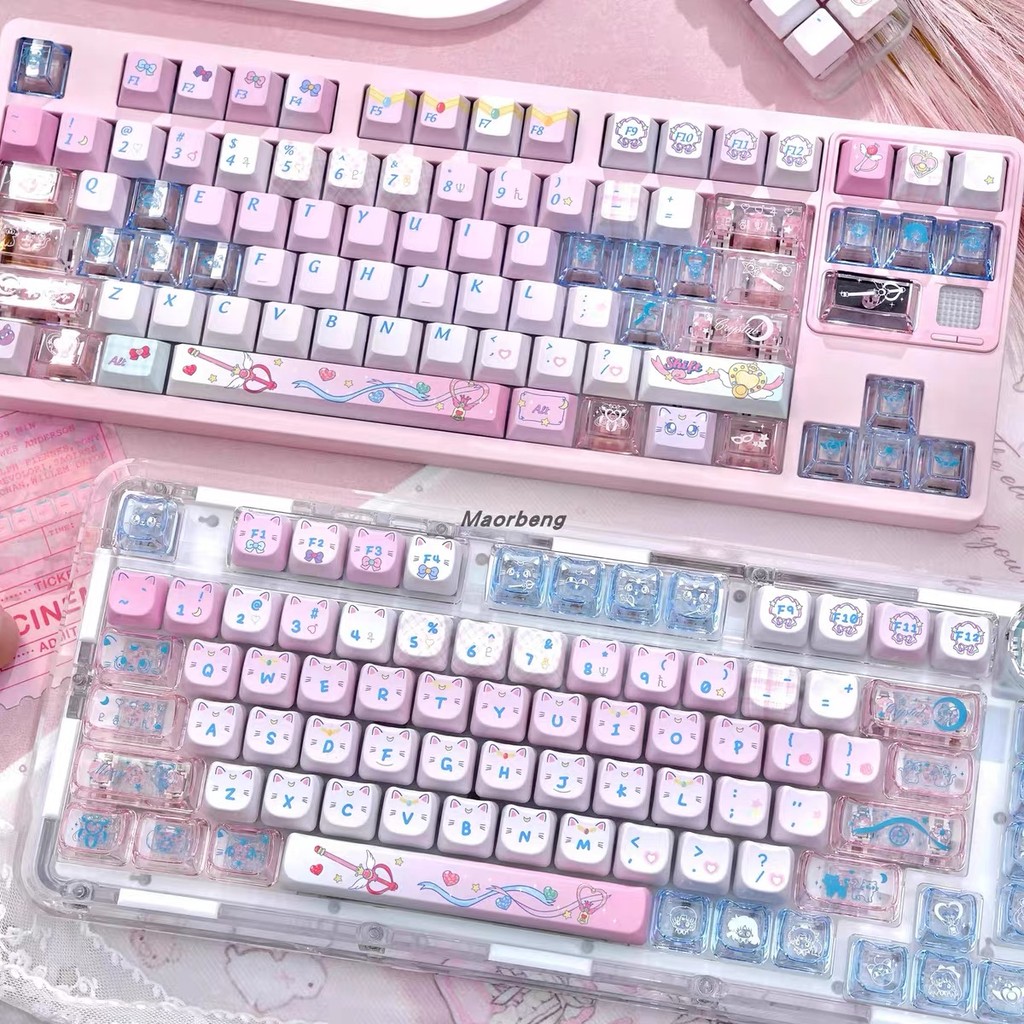 Ánh trăng Meow Meow Keycaps 140 Phím MAO Chiều cao Keycap PBT Chất liệu ...