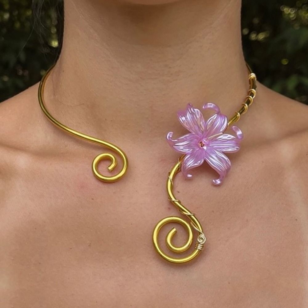Vòng cổ hoa Iris MERIGGIARE, Vòng cổ cổ hoa đầy màu sắc, Vòng cổ nữ có thể điều chỉnh chiều dài xoắn ốc