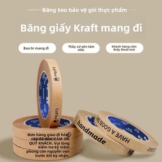 Giấy Kraft dán niêm phong 50m, băng dán đóng gói cà phê/bánh, dùng cho đồ mang đi