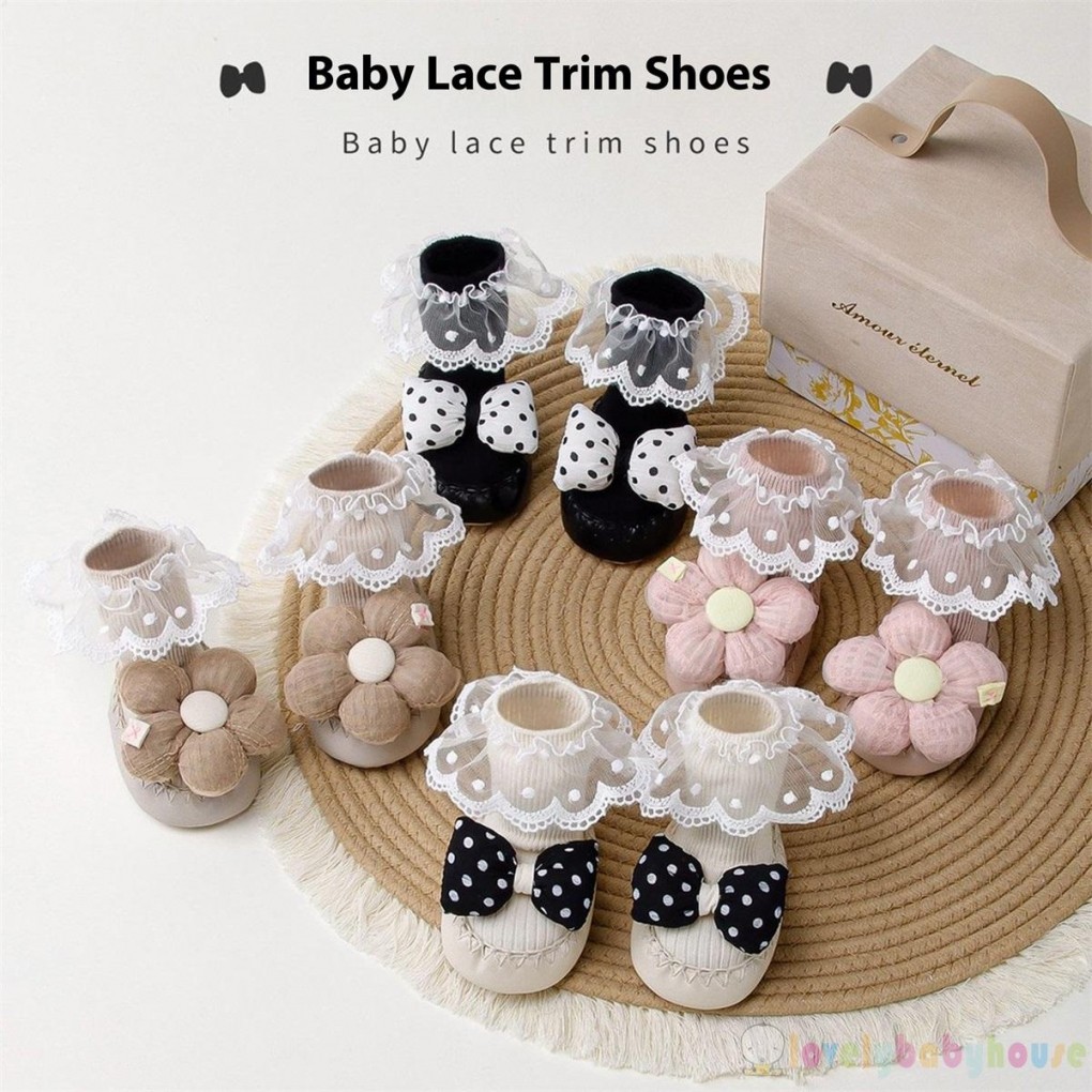 LBH-Baby Girl Dễ Thương Hoa / Nơ Chống Trơn Trượt Dép Đi Bộ Ấm Áp Cho Mọi Mùa