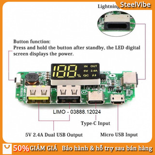 Mạch Không Giới Hạn Sạc Nhanh QC 3.0, Có LCD, Led Dual USB, Type-C, Hỗ Trợ Đa Giao Thức Sạc, DIY Power Bank