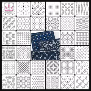 Maxrrh 9 / 32 Cái Sashiko Bản Mẫu Thêu DIY Hình Học Chắp Vá stencil Có Thể Tái Sử Dụng PET stencil Handmade Thêu Thủ Công Dụng Cụ Thủ Công Mới