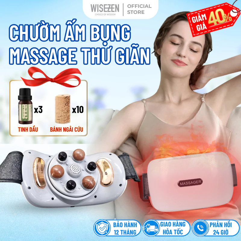 Máy Massage Bụng Bi Đá Kết Hợp Hồng Ngoại Wisezen Đai Massage Hỗ Trợ Giảm Mỡ Bụng Giảm Nhức Mỏi Cổ Vai Gáy Lưng Đùi — ảnh 1