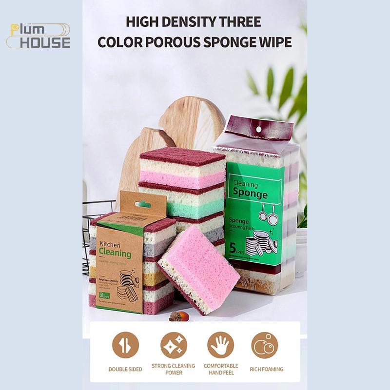 PlumHOUSE 5 / 10 Chiếc Vải Làm Sạch Bọt Biển Mật Độ Cao Vải Rửa Bát Không Gọn Nhà Bếp Và Phục Vụ Đồ Dùng Bàn Chải Xốp Cho Nồi Bát VN