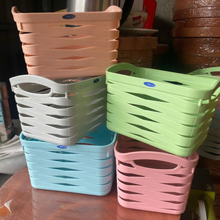 Bộ 2 Hộp nhựa đựng đồ mini RICO, rổ đựng đồ gia dụng, để bàn – Nhiều màu