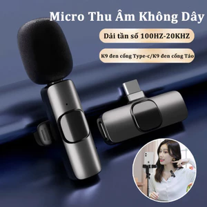 Micro Thu Âm Không Dây,Mic thu âm không dây cài áo lọc tiếng ồn model K9,Khoảng cách thu âm xa,Hỗ trợ điện thoại di động