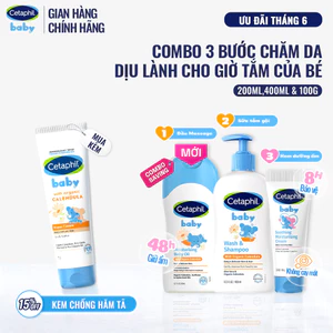 Combo Dầu massage dưỡng ẩm 200ml & Sữa tắm gội hoa cúc hữu cơ 400ML & Kem dưỡng ẩm và làm dịu 100G