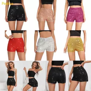Pealike Sequins Quần Short Cho Nữ Eo Đàn Hồi Lấp Lánh Thẳng Quần Short Lấp Lánh Lấp Lánh Nóng Quần Chắc Chắn Đảng Quần Short