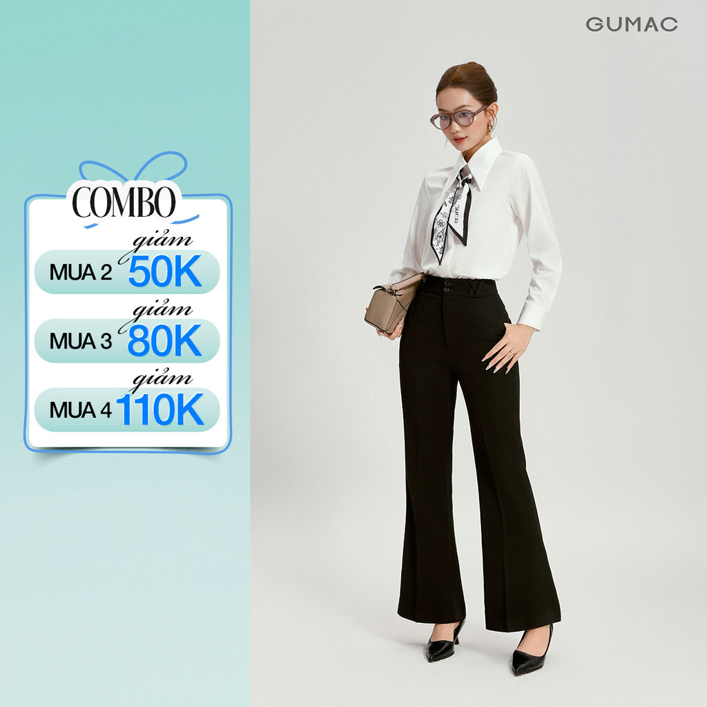 Quần Ống Loe Nữ 100cm GUMAC Quần Tây Công Sở Lưng Cao Vải Tuyết Mưa Dày Dặn Cạp Cao Tôn Dáng QG04015