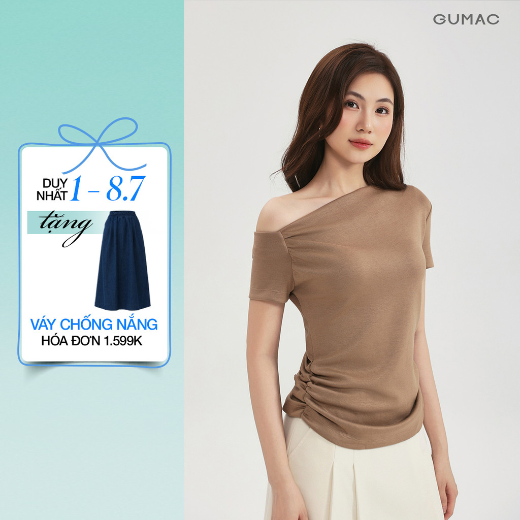 Áo Thun Nữ GUMAC Áo Kiểu Lệch Vai Form Slim Ôm Nhún Eo Chất Thun Mịn Co Giãn Tôn Dáng ATF03031