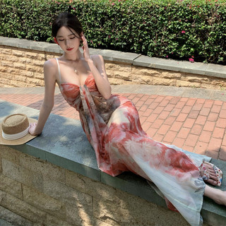 Váy in họa tiết nhuộm chàm hoa cao cấp phong cách Pháp, váy không dây gợi cảm cho nữ mùa Hè