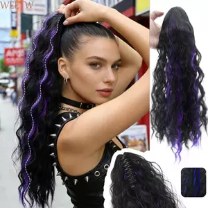WEETW Water Wave Tóc Giả Đuôi Ngựa, Tổng Hợp 26Inch Dài Xoăn Đuôi Ngựa Nối Dài, Làm Nổi Bật Tự Nhiên Lông Tơ Móng Vuốt Kẹp Đuôi Ngựa Tóc Giả Cho Nữ