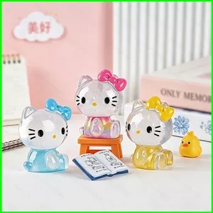 HT3 Sanrio Hello Kitty Trong Suốt Long Lanh Nhân Vật Hành Động Màu Nơ Nhựa Trang Trí TH3