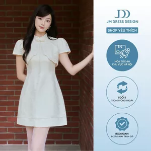 Đầm Dáng A Tay Ngắn Phối Tà Bung 1F36.2510, Váy Dự Tiệc Phối Cape Bo Tròn Sang Trọng Trẻ Trung Nữ Tính Thiết Kế Bởi JM