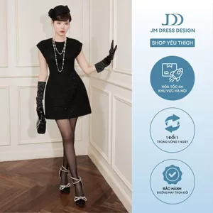 Đầm Cổ Tròn Tay Chờm Đắp Ren 1F19.2509TW Váy Tiệc Dáng A Phong Cách Little Black Dress RetroThiết Kế Bởi JM Dress Design
