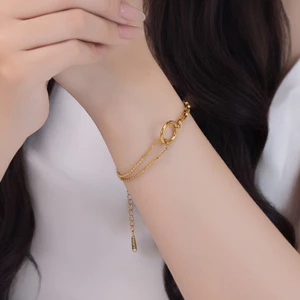 Lắc Tay nữ Dual Chain mạ vàng cao cấp, cá tính, trẻ trung, thích hợp đi tiệc đi chơi - DOJI