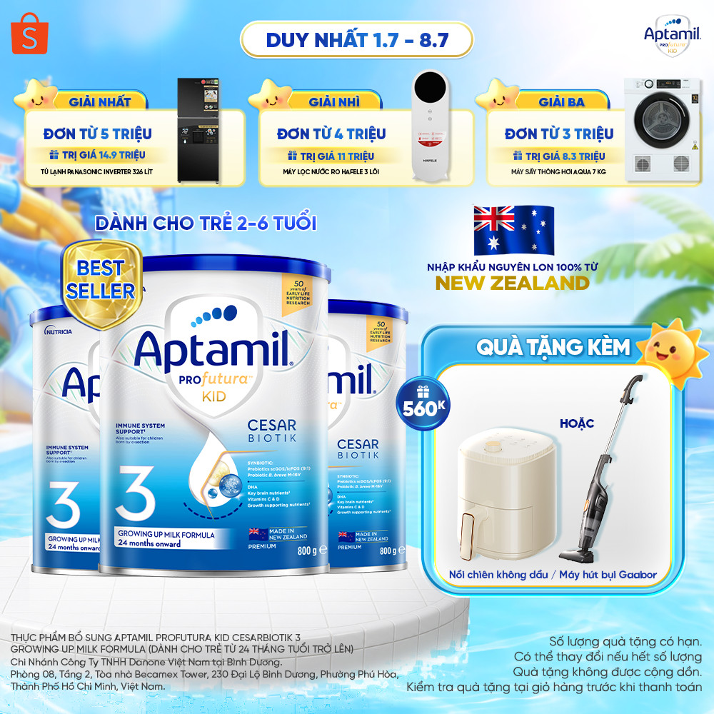 [MUA LÀ CÓ QUÀ] Combo3 Sữa bột Aptamil Kid New Zealand số 3 (800g) cho bé 2-6 tuổi_LS