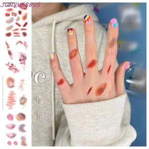 JUNYUE88US 4 tờ Hình xăm tạm thời Halloween, Đề can hình xăm bầm tím vết thương lâu trôi không thấm nước, sẹo mô phỏng nghệ thuật Thực tế Di động mô phỏng hình xăm sẹo Nhãn dán trang điểm SFX