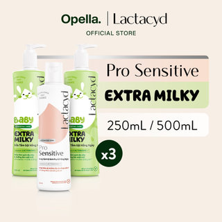 Bộ 2 Sữa Tắm Gội Trẻ Em Lactacyd Baby Extra Milky 500ml + 1 Dung Dịch Vệ Sinh Pro Sensitive 250ml