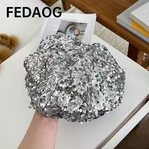 Mũ nồi đính sequin lấp lánh FEDAOG, Mũ nồi đính sequin đầu to mỏng lấp lánh, Phong cách Nhật Bản Phong cách cổ điển Hình bát giác Thời trang Beret Dance Stage