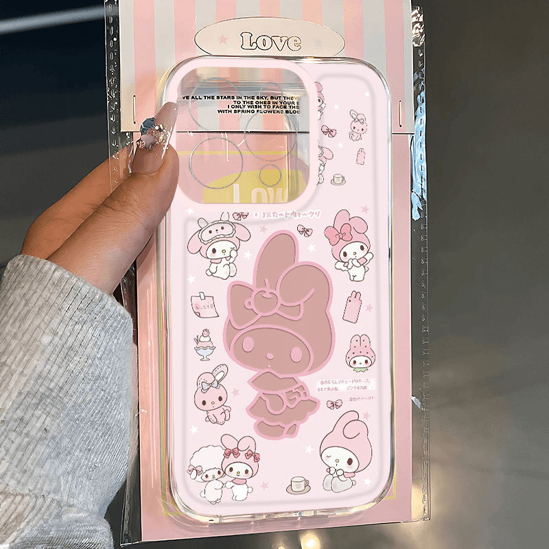 Ốp lưng họa tiết Melody màu hồng ngộ nghĩnh trong suốt chống rơi mềm mượt iPhone 17 16 15 14 13 12 11ProMax XS XR 7 Plus