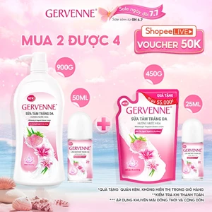 COMBO Sữa tắm trắng da Gervenne và Lăn khử mùi 50ml tặng quấn kèm túi sữa tắm 450g và lăn khử mùi 25ml