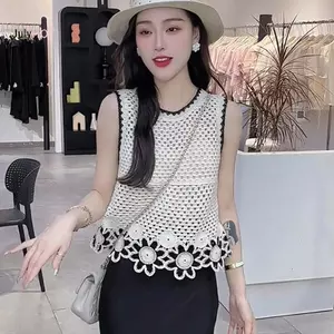 JULYHOT Mùa Hè Retro Hoa Rỗng Thêu Tròn Ne Không Tay Rời Dệt Kim Vest Dành Cho Nữ Massivedeals