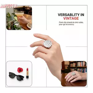 HFSHY Có Thể Điều Chỉnh Vintage Chấm Bi Mở Nhẫn Trắng Niche Acrylic Ngón Tay Trang Sức Cho Nữ Hoạt Động Ngoài Trời VN