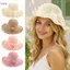 SAIA Mũ Rơm Vành Rộng, Nơ Hoa Ruffle Ruffle Mũ Chống Nắng, Viền Ruffle Ngọt Ngào Có Thể Điều Chỉnh Có Thể Gập Lại Mũ Chống Nắng Cho Nữ Bé Gái