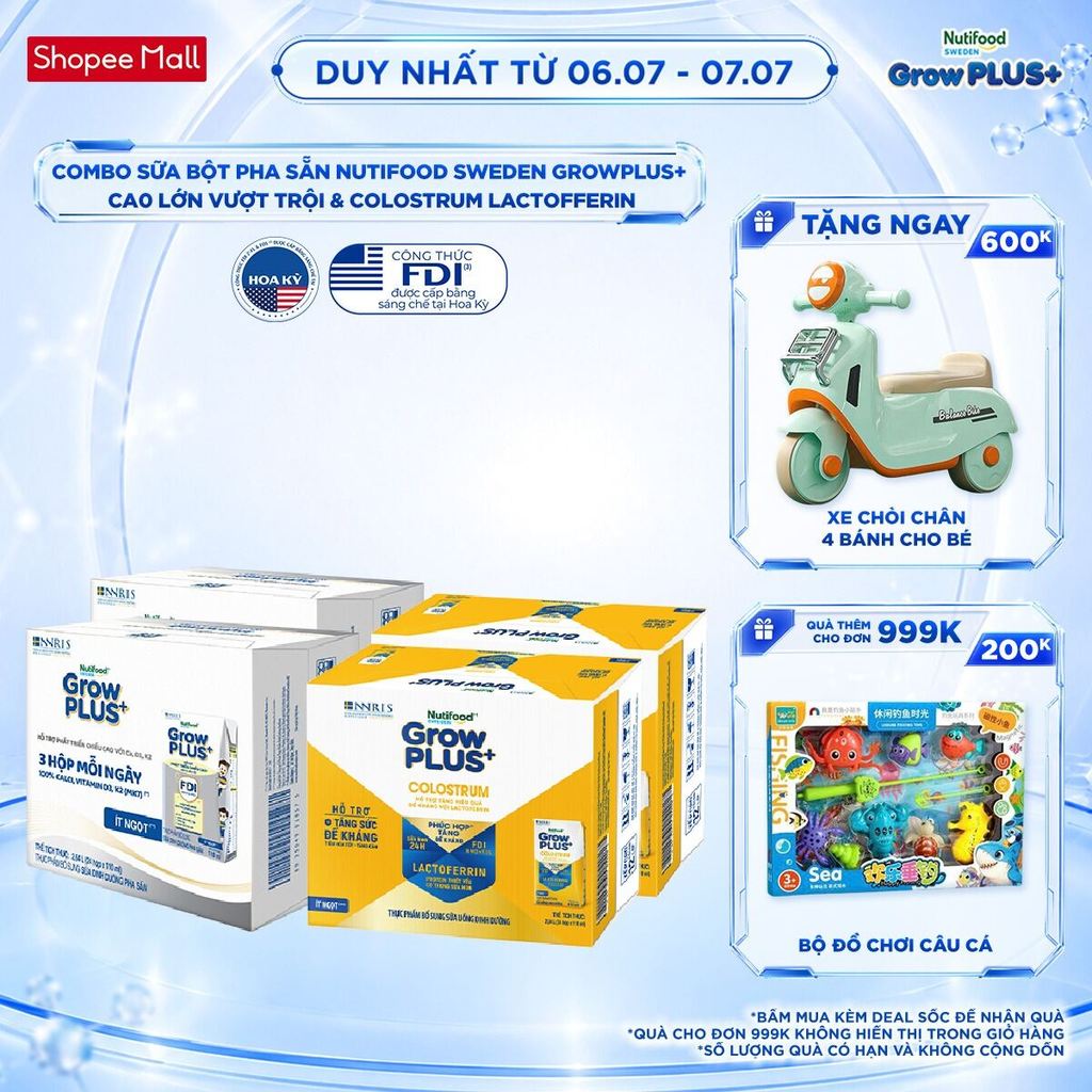 Combo 2 Thùng 24 hộp SBPS GrowPLUS+ Cao lớn vượt trội 110 ml + 2 Thùng 24 hộp SBPS GrowPLUS+ Colostrum Lactoferrin 110ml