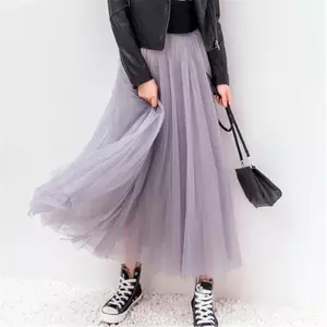 Mới Vintage Co Giãn Cao Cấp Lưới Xếp Ly Tulle Váy Nữ Mùa Hè Thanh Lịch Hàn Quốc Chữ A Công Sở Váy Nữ