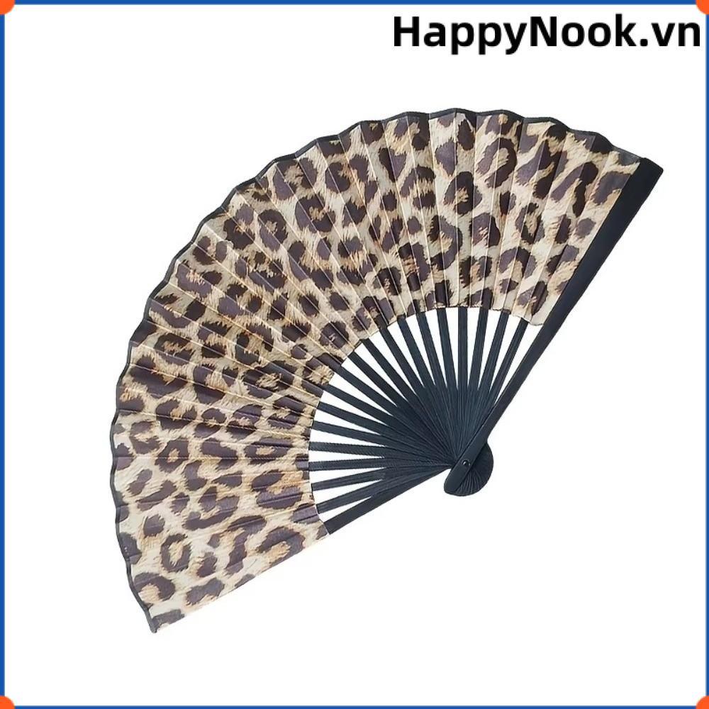 Quạt Gấp HAPPYNOOK, Quạt Gấp Tay Thanh Lịch In Da Báo, Bền Nhẹ Di Động Lớn Cổ Điển Quạt Khiêu Vũ Nữ Quà Tặng Dự Tiệc