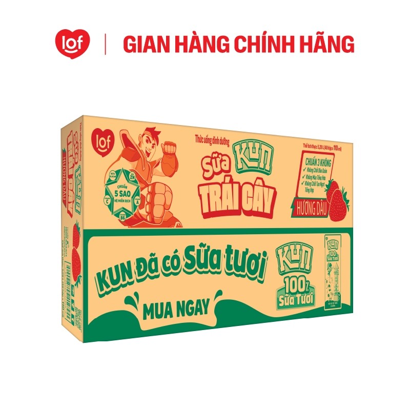 Sữa trái cây KUN vị dâu thùng 48 hộp x 110ml