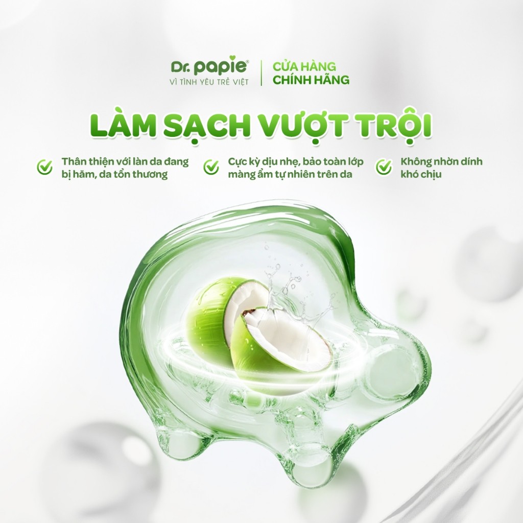 Combo 3 Khăn Hăm Giảm Hăm Phục Hồi Làm Lành Da Hăm Dr.Papie Hương Trà Trắng Khử Mùi Lành Tính (80 khăn/bịch)
