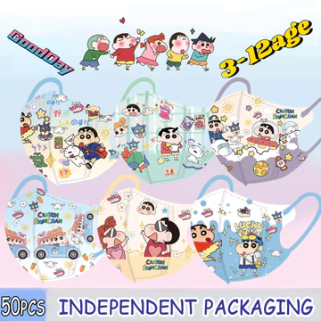 Khẩu trang trẻ em 3D chất lượng cao cho lứa tuổi 3-12, khẩu trang hoạt hình dòng Crayon Shin chan đóng gói riêng lẻ, khẩu trang trẻ em dùng một lần