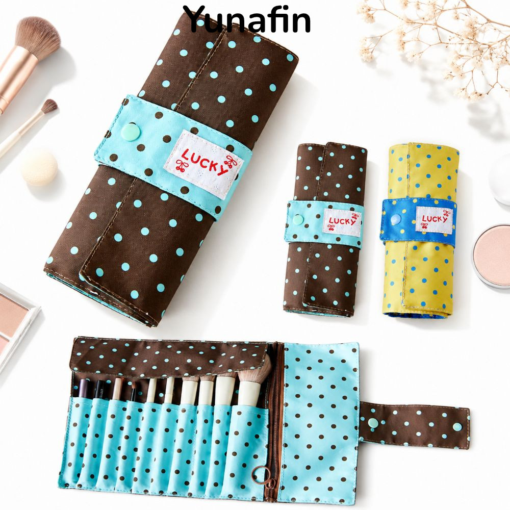 Túi đựng dụng cụ trang điểm YUNAFIN, Túi đựng cọ trang chấm bi đa năng, Túi đựng đồ trang điểm di động bằng vải Canvas dễ thương 10 khe cắm Bàn chải trang điểm, bút, v.v.