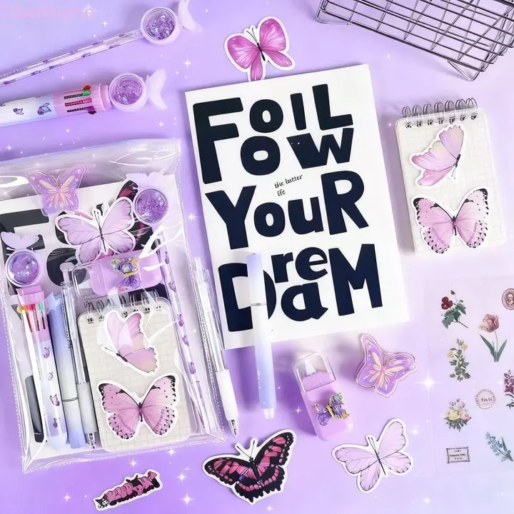 Bộ văn phòng phẩm sinh viên WILLISME, Bộ văn phòng phẩm bướm 9 trong 1 INS, Nhãn dán hữu ích Bút Highlighter Giải thưởng sinh viên Bộ văn phòng phẩm Văn phòng phẩm Đồ dùng học tập