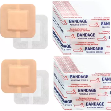 200 miếng băng dán vết thương 1.5"*1.5" hình vuông, băng dán màu be mềm mại, dùng để chăm sóc vết thương và che các thâm trên da, lý tưởng cho các vết cắt nhỏ.