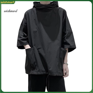 [WM] Áo hoodie nam có dây rút dáng rộng vừa vặn Áo hoodie nam mùa hè Áo ba phần tư tay dáng rộng vừa vặn Áo chui đầu thoáng khí màu trơn có mũ trùm đầu cho Đông Nam