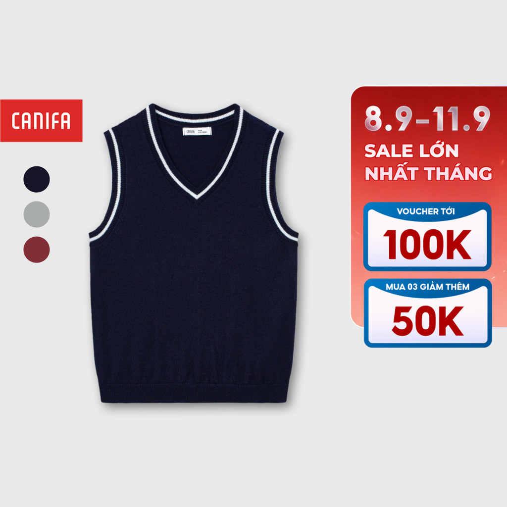 Áo len gilet bé trai CANIFA không tay phối line chất liệu mềm mịn 2TE25W001
