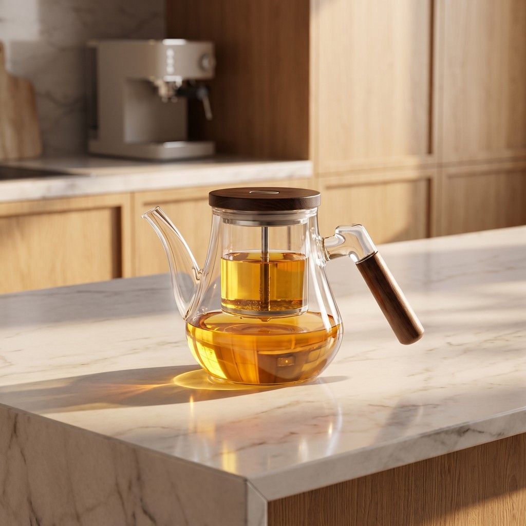 Ấm Pha Trà Thủy Tinh Borosilicate Dày Dặn 850ml Bình Pha Trà Có Lõi Lọc Tay Cầm Họa Tiết Vân Gỗ