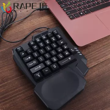 Bàn phím một tay RAPEJE, Bàn phím một tay siêu mỏng USB, Bàn phím cơ chơi game có dây phát sáng 3 màu có dây di động Bàn phím cơ chơi game PC để bàn