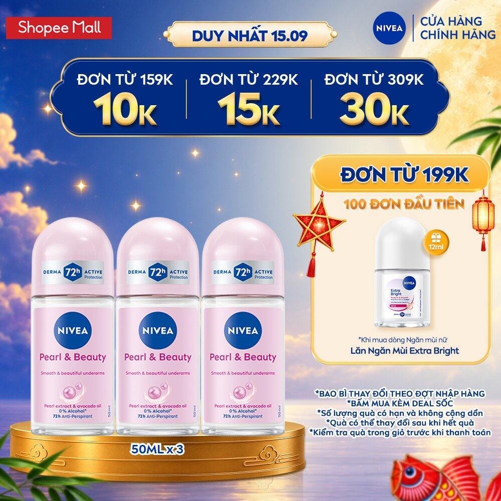 Combo 3 Lăn Khử Mùi NIVEA Dành Cho Nữ 50ml - Dưỡng Sáng/ Mờ Thâm/ Chống Ố Vàng Áo - Ngăn Mùi Đến 72H