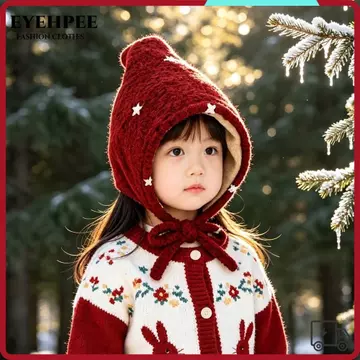 EYEHPEE Mũ ấm áp mùa đông EYEHPEE, Mũ dệt kim dày trang trí ngôi sao, Mũ lông cừu san hô có mũ trùm đầu mềm chống gió Mũ lưỡi trai cho bé trai