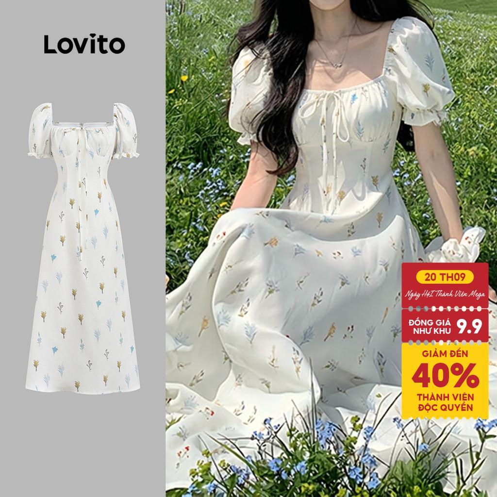 Đầm Lovito phong cách thường ngày họa tiết hoa đường may tạo phom mùa xuân/hè cho nữ LK4AD212