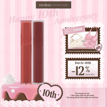 Combo Son kem siêu lì Romand Blur Fudge Tint 5g + Son tint bóng, siêu lì Romand Dewyful Water Tint 5g